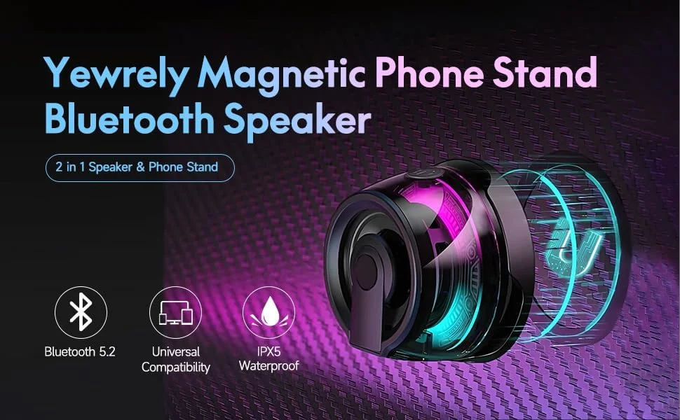 اسپیکر بلوتوث مغناطیسی، مینی اسپیکر بی سیم 5 واتی با بلوتوث 5.3، نور RGB، زمان پخش بازی، پایه نگهدارنده تلفن همراه قابل حمل برای آیفون، مسافرت، ماشین گلف - مشکی اسپیکر بلوتوث مغناطیسی، مینی اسپیکر بی سیم 5 واتی با بلوتوث 5.3، نور RGB، زمان پخش بازی، پایه نگهدارنده تلفن همراه قابل حمل برای آیفون، مسافرت، ماشین گلف - مشکی