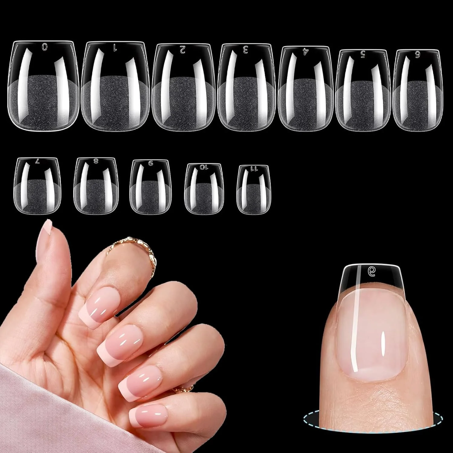 240 عدد تیپ ناخن بادامی کوتاه Rukoy، پوشش کامل اکریلیک فوق العاده کوتاه مربعی گرد، ناخن مصنوعی برای طراحی ناخن در سالن های مانیکور، اکستنشن ناخن (12 سایز، نیمه مات شفاف)