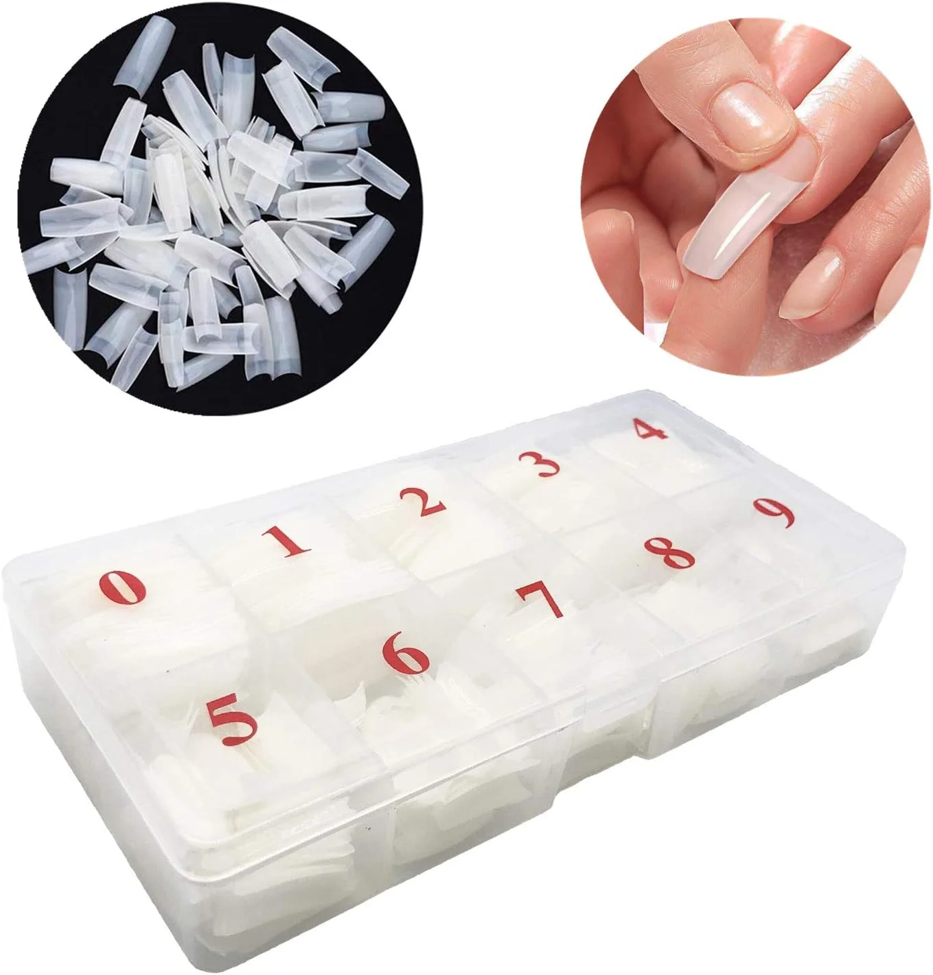 تیپ ناخن NANASO، 500 عدد تیپ ناخن فرانسوی طبیعی، تیپ ناخن مصنوعی نیمه پوشش اکریلیک با جعبه برای سالن ناخن، هنر ناخن و هنر ناخن DIY خانگی، 10 سایز