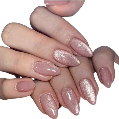 ناخن مصنوعی نالاینا 24 عددی، ناخن های مصنوعی، ناخن های اکریلیک تقلبی، رنگ ثابت براق گرادیانی برای زنان و دختران، همراه با چسب و سوهان ناخن (صورتی روشن)