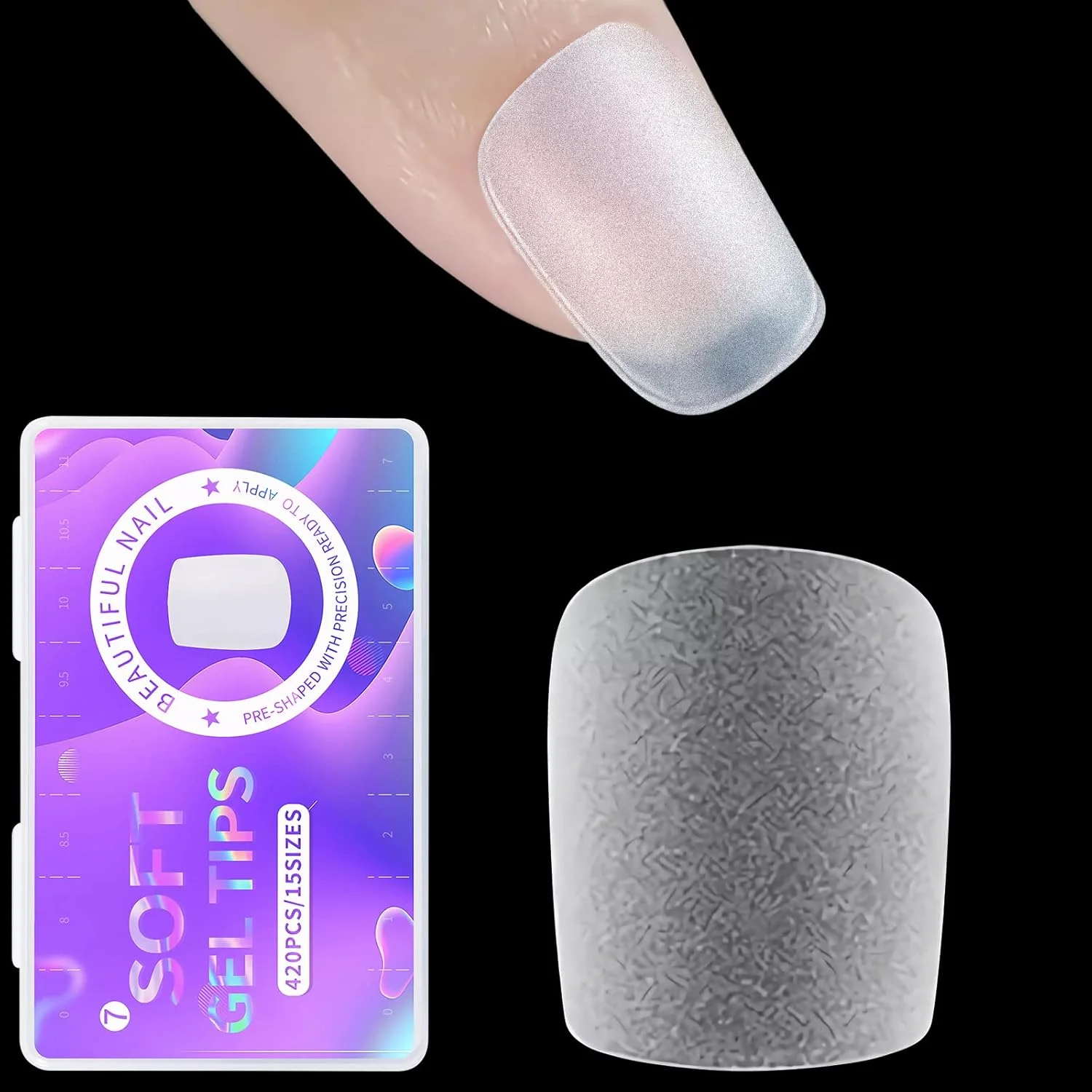 420 عدد تیپ ناخن طبیعی OneNine، ناخن مصنوعی کوتاه با پوشش نیمه، 15 سایز تیپ ناخن اکریلیک، ناخن مصنوعی فرانسوی مربعی، تیپ های ژل نرم و هنر ناخن DIY (سایز 7)