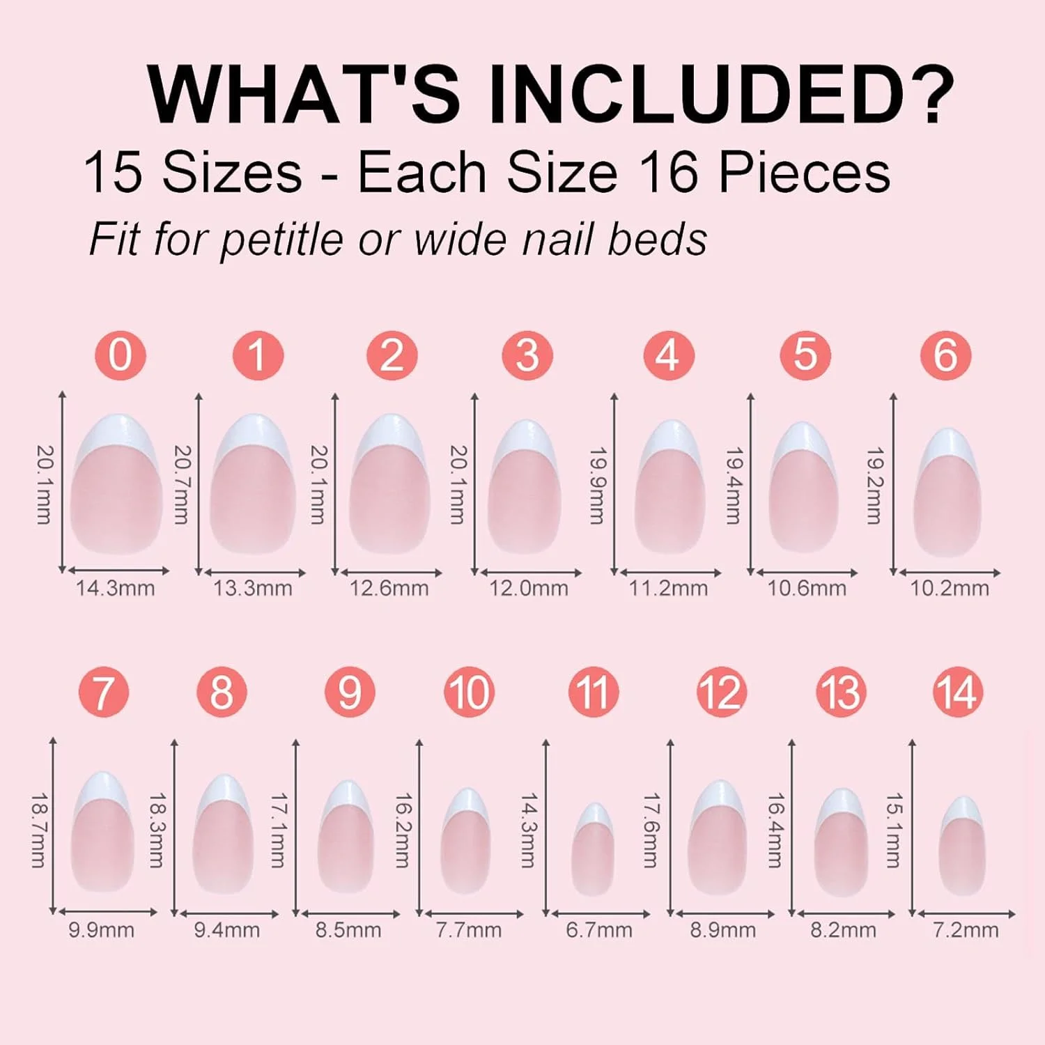 ناخن مصنوعی پوشش کامل اوشیما، لبه فرانسوی سفید، ناخن های اکریلیک مصنوعی، نوک ناخن ژلی بادامی کوتاه برای طراحی ناخن، ناخن مصنوعی صورتی هلویی، نوک سفید، 15 سایز، دارای پرایمر و لایه پایه