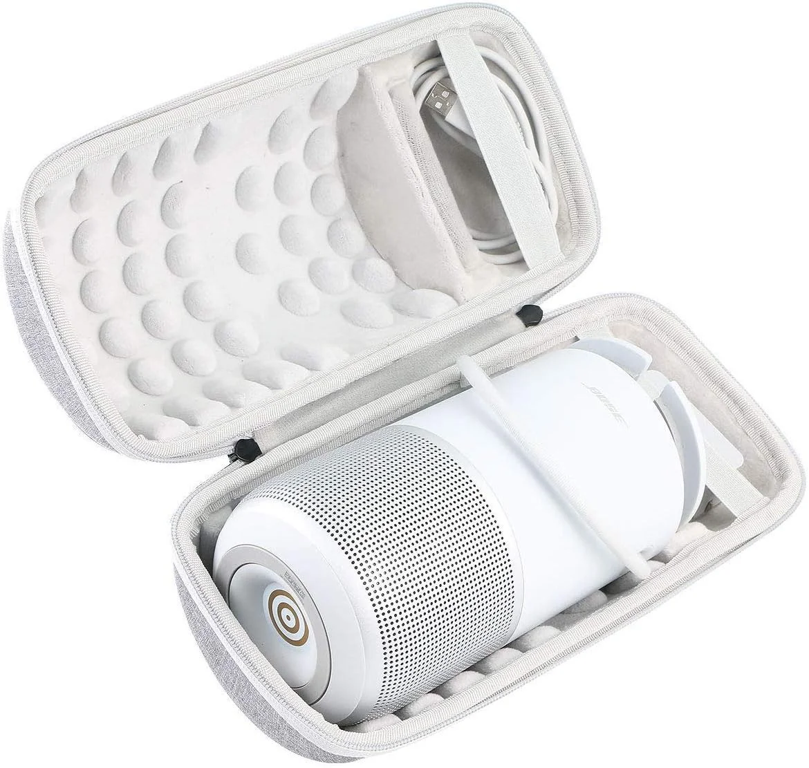 کیف حمل سخت Khanka برای اسپیکر هوشمند قابل حمل Bose. مناسب برای پایه شارژ و کابل ها. (نقره ای، فقط کیف)