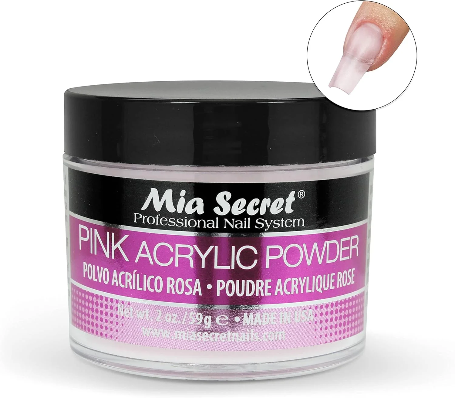 پودر اکریلیک صورتی 2OZ سیستم حرفه ای کاشت ناخن Mia Secret