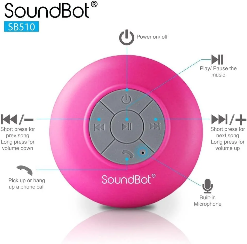 اسپیکر بلوتوث ضد آب SoundBot SB510 HD، اسپیکر دوش بی سیم کوچک و مقاوم در برابر آب، اسپیکرفون قابل حمل با میکروفون داخلی اسپیکر بلوتوث ضد آب SoundBot SB510 HD، اسپیکر دوش بی سیم کوچک و مقاوم در برابر آب، اسپیکرفون قابل حمل با میکروفون داخلی