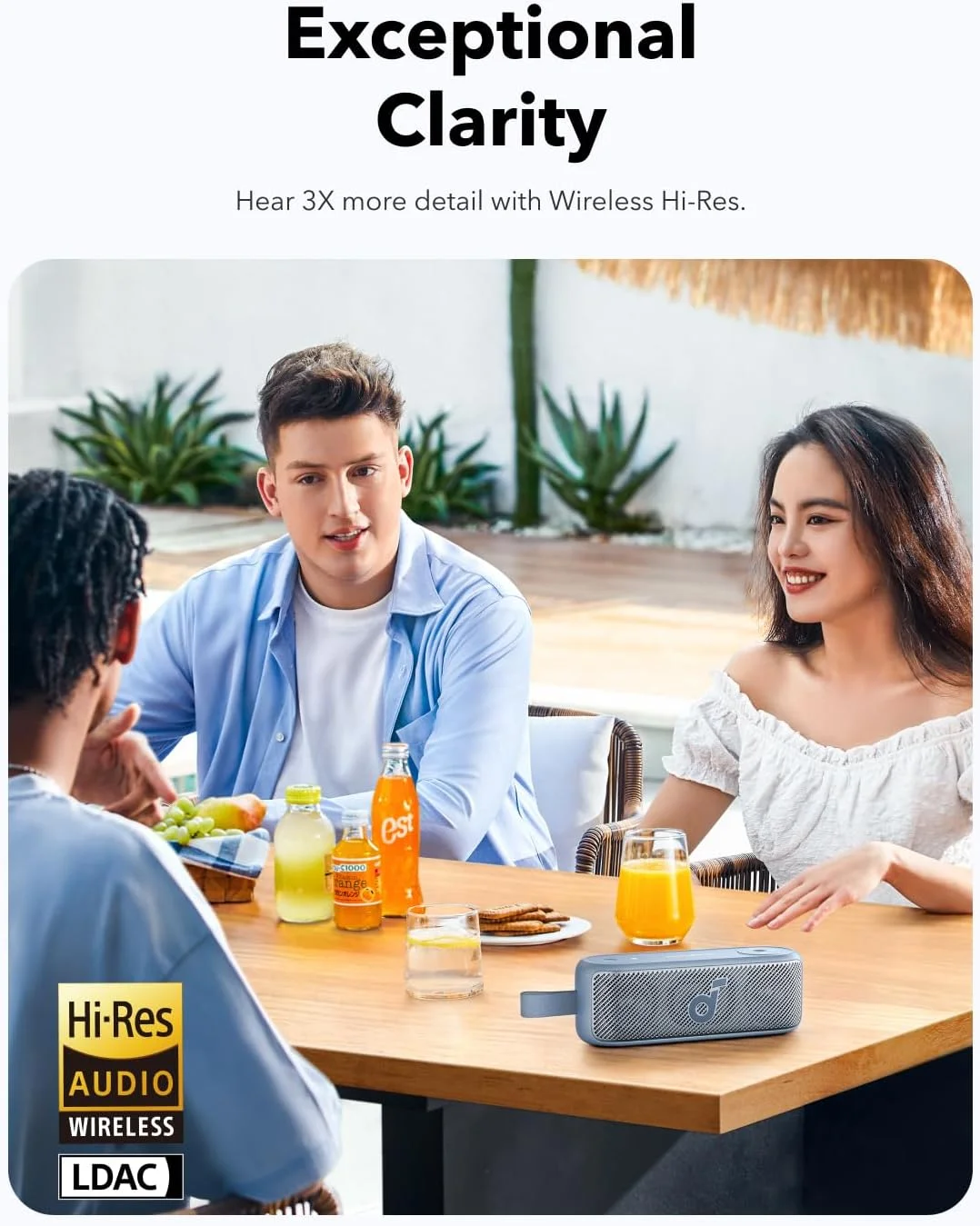 اسپیکر بلوتوثی soundcore Motion 100، اسپیکر قابل حمل با کیفیت صدای Hi-Res بی‌سیم، دارای 2 درایور فول رنج برای صدای استریو، اکولایزر قابل تنظیم، بیس قدرتمند، IPX7، طراحی فوق‌العاده قابل حمل برای استفاده در فضای باز