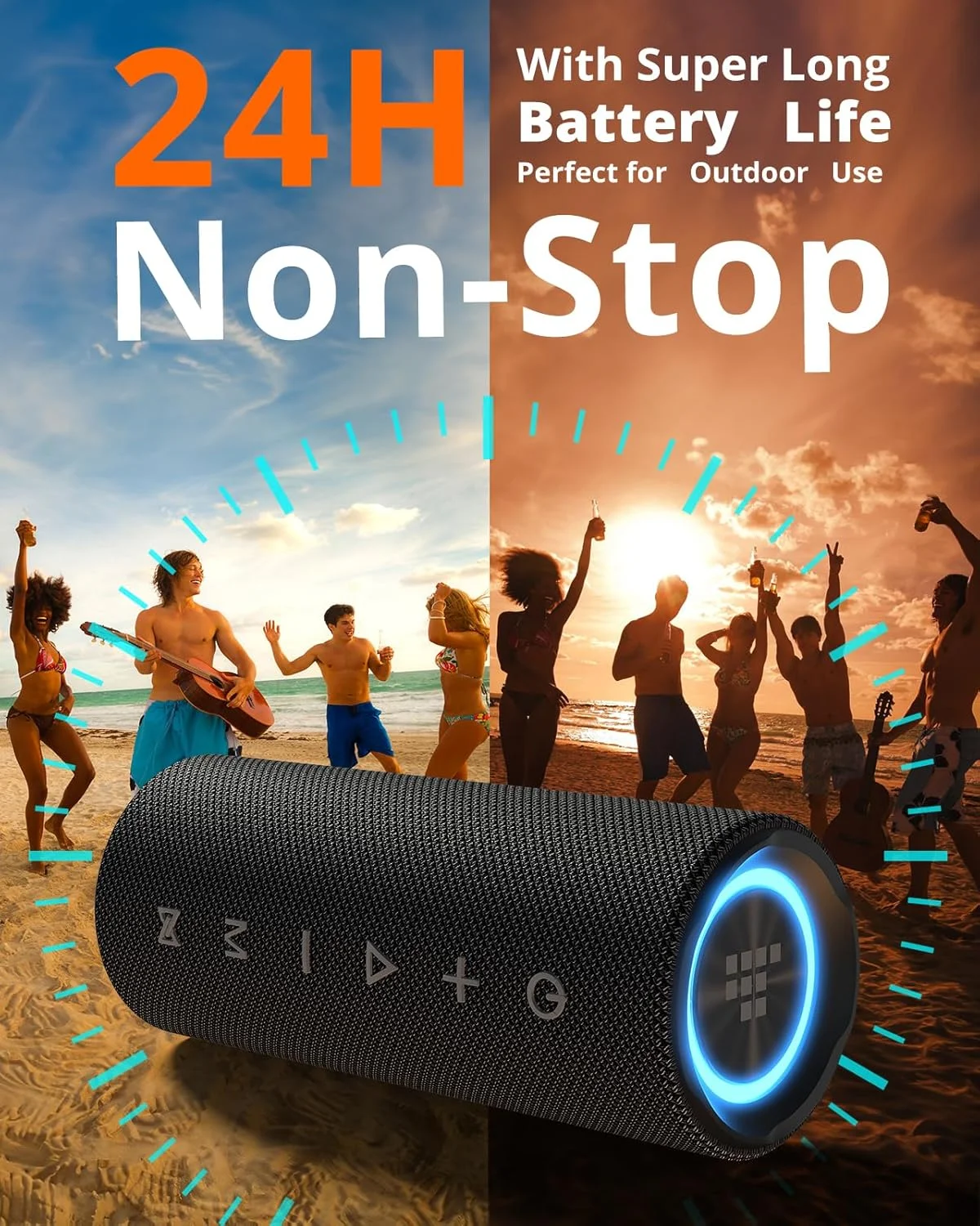 اسپیکر بلوتوثی قابل حمل ترونسمارت مدل Mirtune C2، صدای فراگیر 360 درجه 24 واتی HD و بیس عمیق، ضد آب IPX7، 24 ساعت پخش، نورپردازی، اتصال استریو با TF/AUX برای فضای باز، خانه، مهمانی (مشکی) اسپیکر بلوتوثی قابل حمل ترونسمارت مدل Mirtune C2، صدای فراگیر 360 درجه 24 واتی HD و بیس عمیق، ضد آب IPX7، 24 ساعت پخش، نورپردازی، اتصال استریو با TF/AUX برای فضای باز، خانه، مهمانی (مشکی)