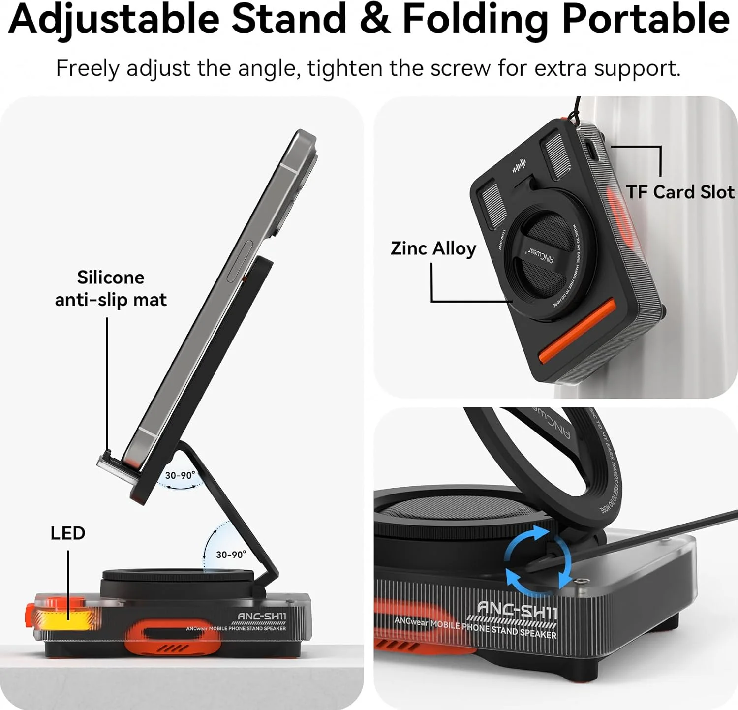 پایه نگهدارنده گوشی موبایل با اسپیکر بلوتوثی 5.4 بی سیم، اسپیکر بلوتوثی قابل حمل برای گوشی سازگار با آیفون/آیپد/گلکسی، برای میز، خانه و فضای باز - بهترین هدیه برای او، او، نوجوانان و بزرگسالان