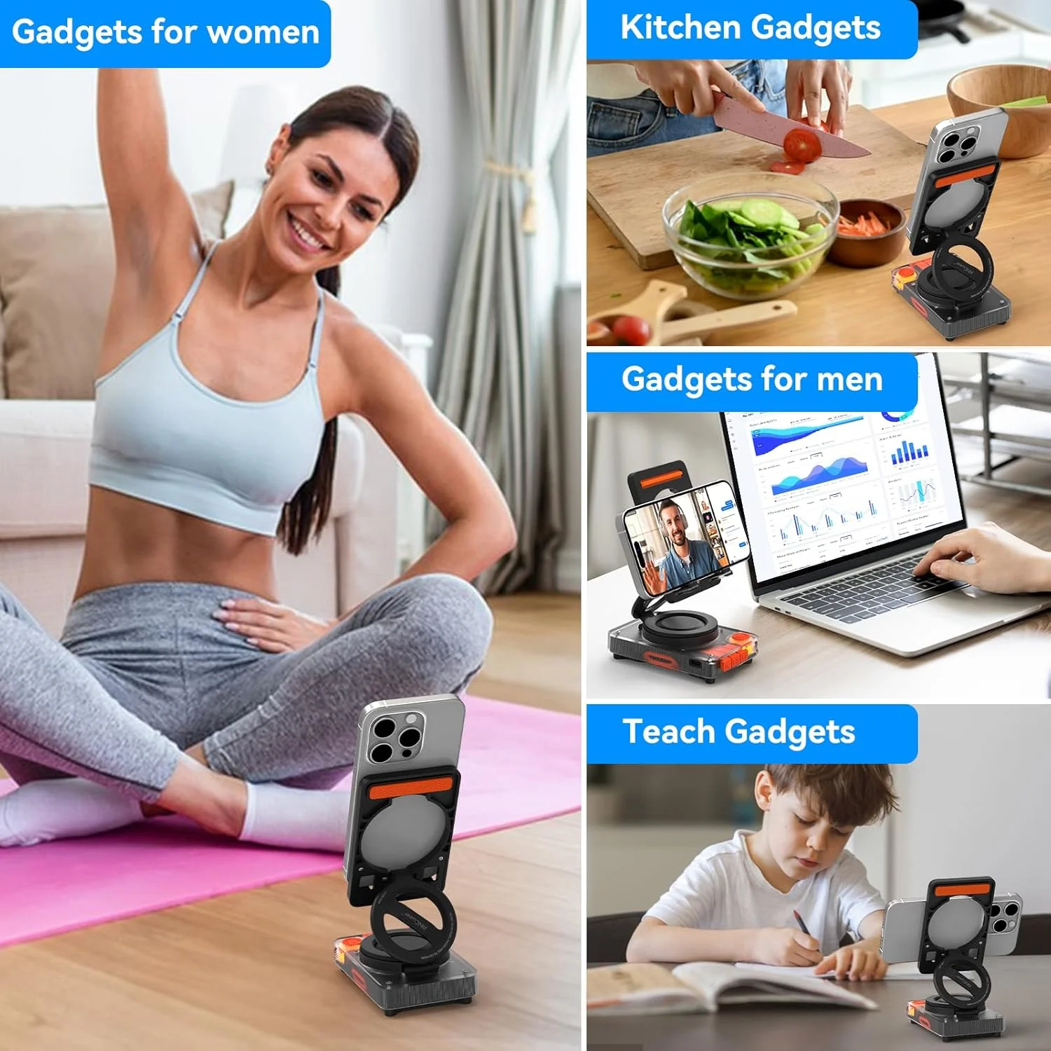 پایه نگهدارنده گوشی موبایل با اسپیکر بلوتوثی 5.4 بی سیم، اسپیکر بلوتوثی قابل حمل برای گوشی سازگار با آیفون/آیپد/گلکسی، برای میز، خانه و فضای باز - بهترین هدیه برای او، او، نوجوانان و بزرگسالان