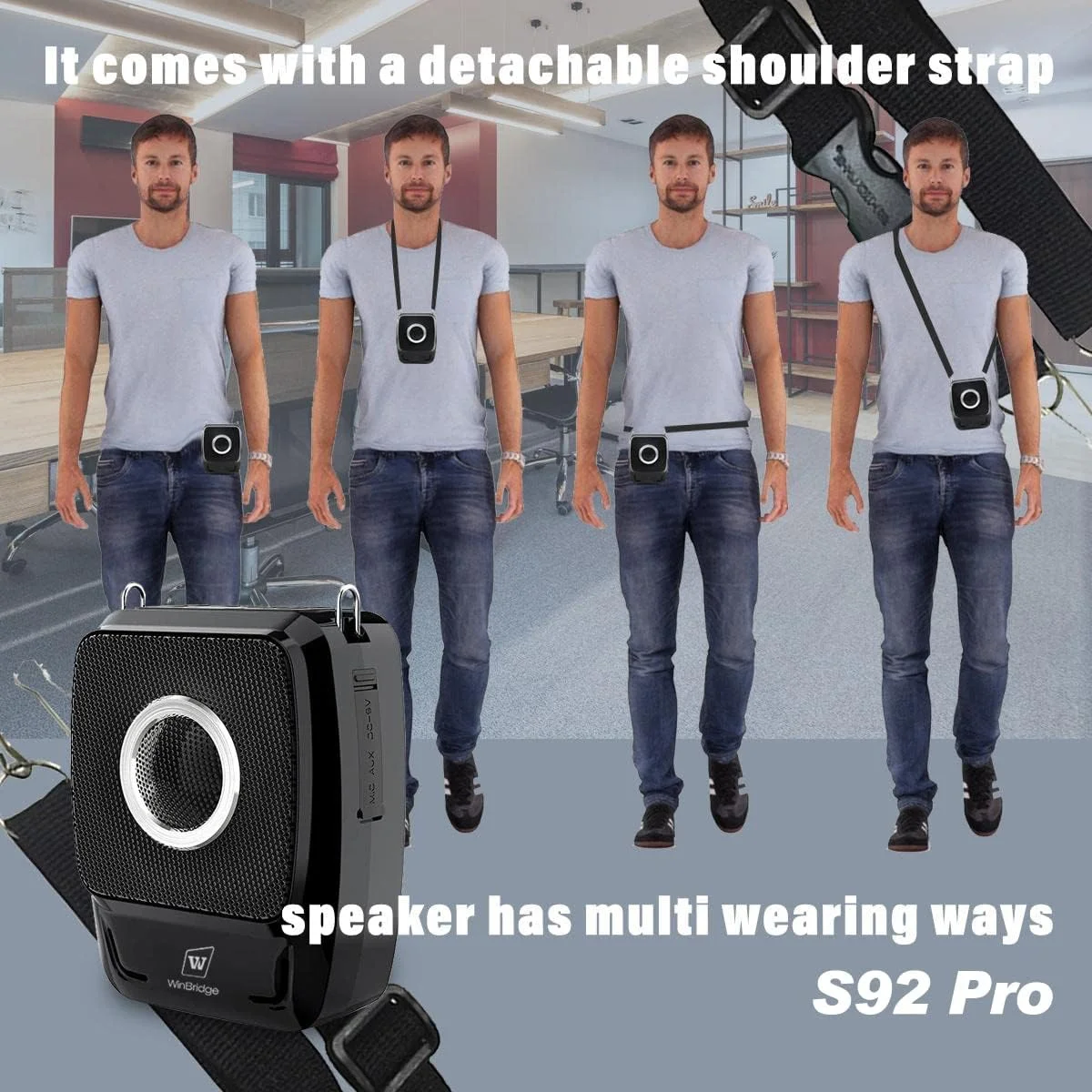سیستم PA قابل حمل WinBridge W S92 Pro، سیستم بلندگوی PA با میکروفون بلوتوث، تقویت کننده صدای بی سیم 25 وات بلندگو برای ارائه، تدریس، فعالیت های فضای باز و غیره