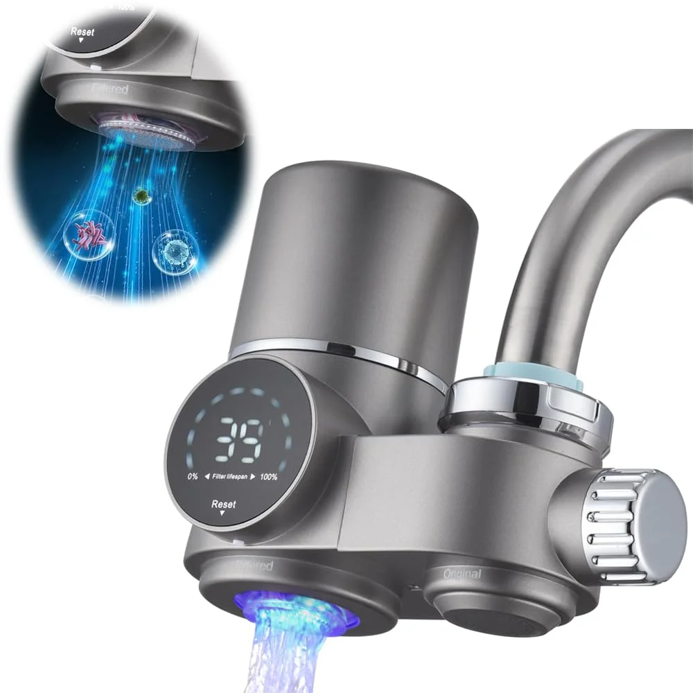 فیلتر آب شیر آزونی، تصفیه کننده آب شیر با نمایشگر LED، کاهش سرب، کلر و فلزات سنگین، مناسب برای شیرهای استاندارد (شامل 1 فیلتر) فیلتر آب شیر آزونی، تصفیه کننده آب شیر با نمایشگر LED، کاهش سرب، کلر و فلزات سنگین، مناسب برای شیرهای استاندارد (شامل 1 فیلتر)