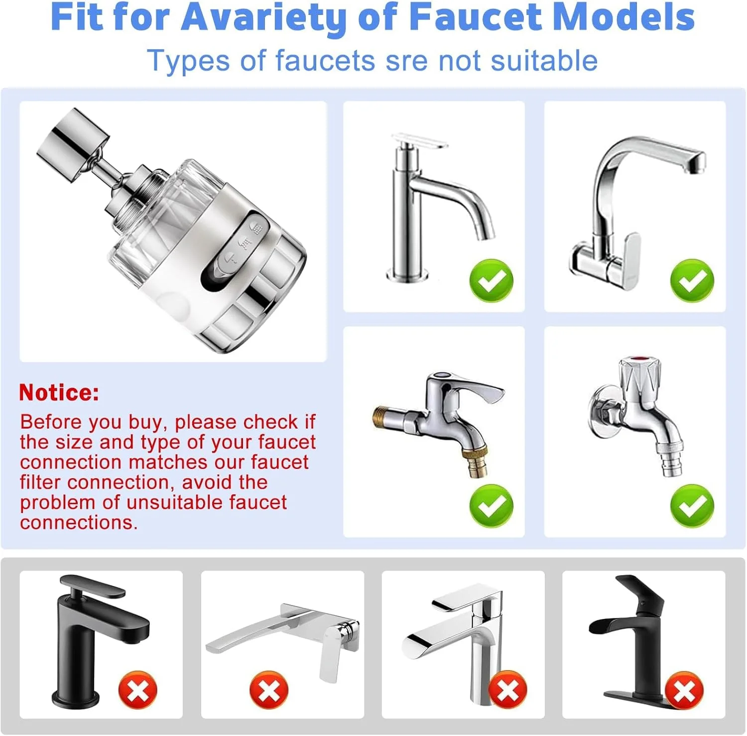 فیلتر آب شیر سینک یونیورسال 2 عددی - فیلتر شیر آب چرخشی 360 درجه با 3 حالت، حذف کلر، فلوراید و فلزات سنگین برای آشپزخانه و حمام، راه حل آب سخت (نصب آسان) فیلتر آب شیر سینک یونیورسال 2 عددی - فیلتر شیر آب چرخشی 360 درجه با 3 حالت، حذف کلر، فلوراید و فلزات سنگین برای آشپزخانه و حمام، راه حل آب سخت (نصب آسان)