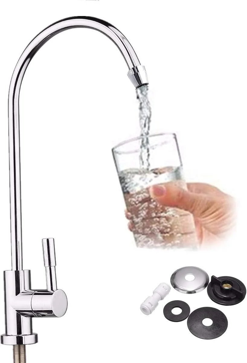 شیر آب فیلتر آب آشپزخانه WEIZHONGXIANG با روکش کروم اتصال شلنگ 1/4 اینچی قطعات فیلتر اسمز معکوس دستگاه تصفیه آب شیر آب آشامیدنی مستقیم