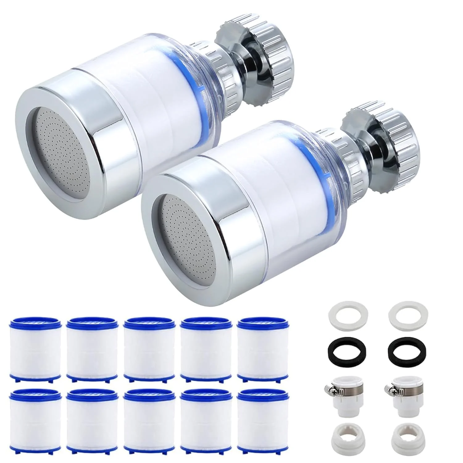 فیلتر شیر آب سینک، فیلتر شیر آب جهانی با قابلیت چرخش 360 درجه، تصفیه کننده آب شیر آشپزخانه و حمام - حذف کلر، فلوراید، فلزات سنگین و سختی آب برای خانه (2 عدد + 12 کارتریج فیلتر) فیلتر شیر آب سینک، فیلتر شیر آب جهانی با قابلیت چرخش 360 درجه، تصفیه کننده آب شیر آشپزخانه و حمام - حذف کلر، فلوراید، فلزات سنگین و سختی آب برای خانه (2 عدد + 12 کارتریج فیلتر)
