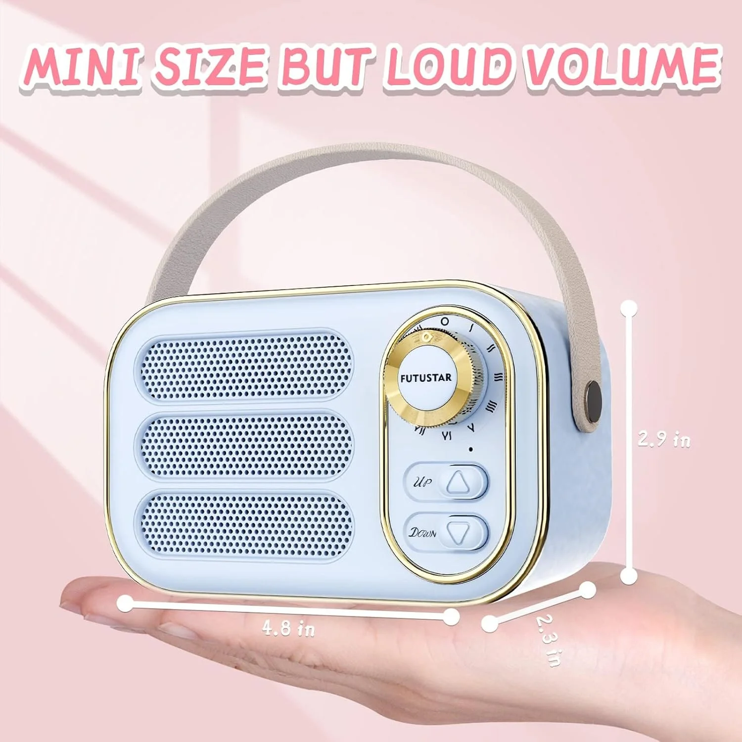 اسپیکر بلوتوثی رترو OBABO: اسپیکرهای بلوتوثی بی سیم کوچک و قابل حمل با صدای بلند، پشتیبانی از بلوتوث 5.0، کارت TF، درگاه USB و ورودی AUX برای خانه، دفتر و فضای باز (آبی)