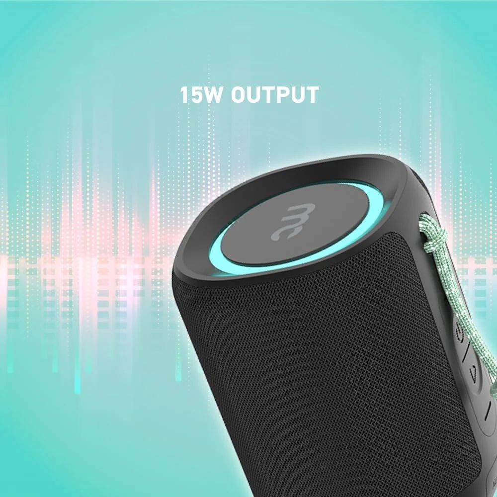 اسپیکر بلوتوث قابل حمل مای کندی با خروجی قدرتمند 15 وات و Bass Master، ضد آب، دارای نور LED، سبک وزن. مناسب برای فضای باز - استخر، باشگاه، کمپینگ در صحرا و غیره WBS-B100 (مشکی)