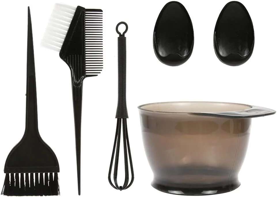 مجموعه کاسه و برس رنگ مو آنسلف شامل 5 تکه، به همراه گوش گیر و مخلوط کن رنگ