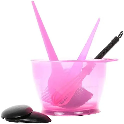 ست رنگ مو 5 تکه، ست کاسه و برس رنگ مو - شامل کاسه رنگ مو، برس رنگ، پوشش گوش و میکسر رنگ، اپلیکاتور رنگ آمیزی مو (صورتی)