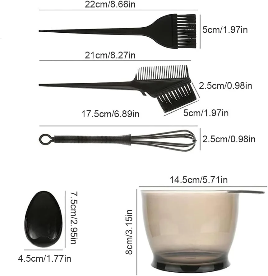 مجموعه 5 تکه برس رنگ مو Amusingtao، لوازم جانبی رنگ کردن مو، شامل برس دو طرفه، کاسه رنگ، برس رنگ، روکش گوش برای آرایشگاه و منزل