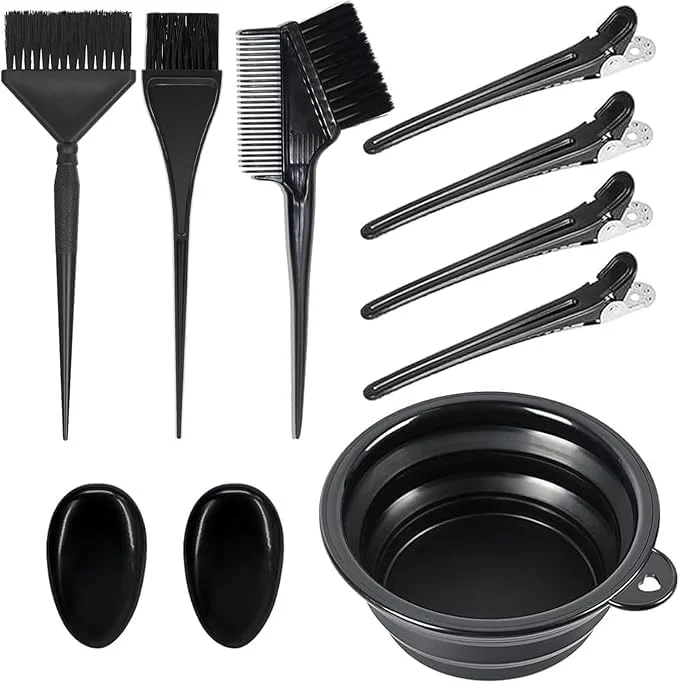 ست رنگ مو 9 تکه - ابزار حرفه ای سالن برای ترکیب رنگ مو در خانه، شامل برس رنگ مو، کاسه رنگ مو، گیره مو، گوشی محافظ گوش - ایده آل برای دکلره و هایلایت