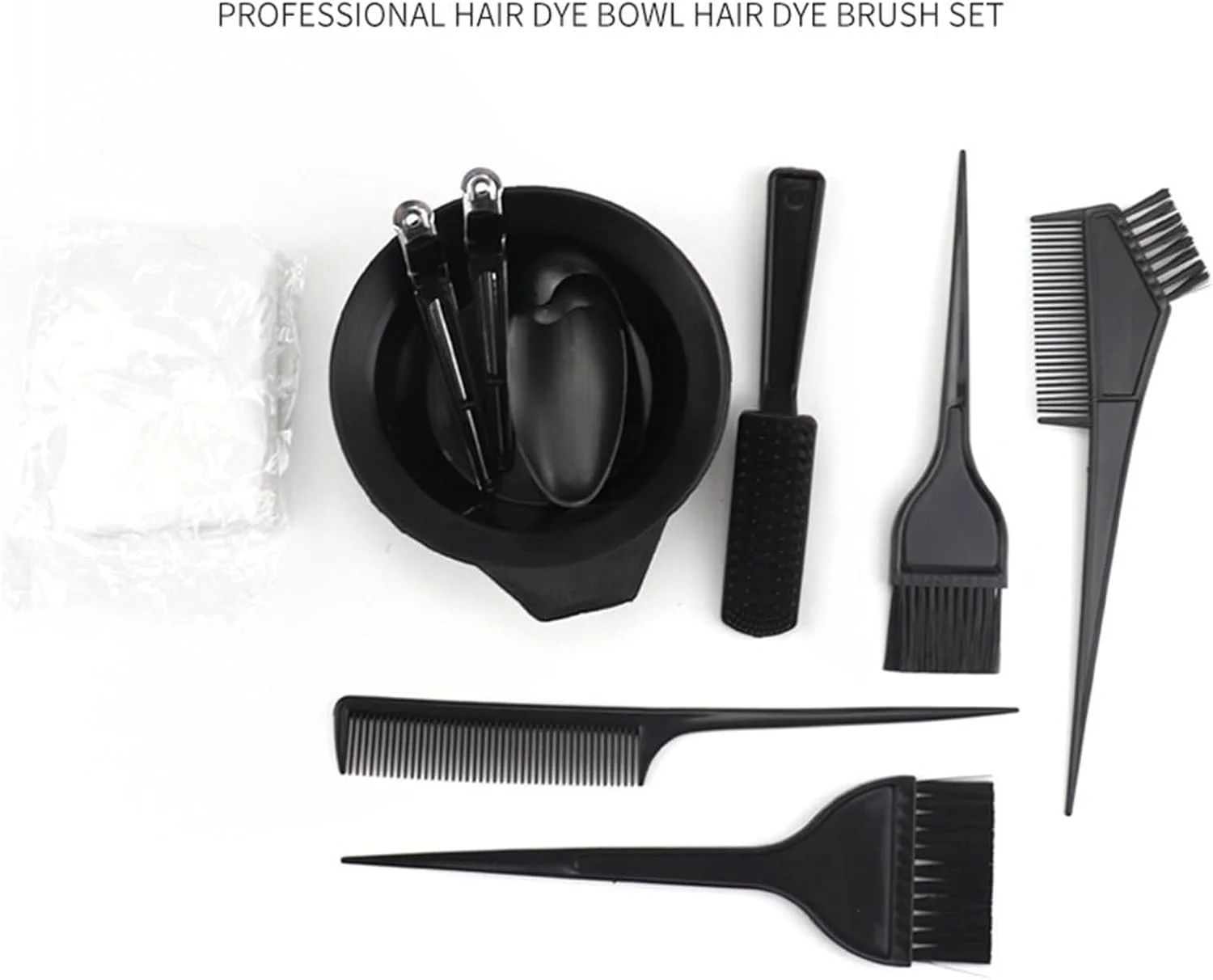 ست رنگ مو آماپینگ، کیت رنگ آمیزی مو، ست برس و کاسه رنگ مو قابل استفاده مجدد، کاسه رنگ مو، برس رنگ، پوشش گوش، گیره، دستکش، قاشق مخلوط کن، کلاه و شنل یکبار مصرف