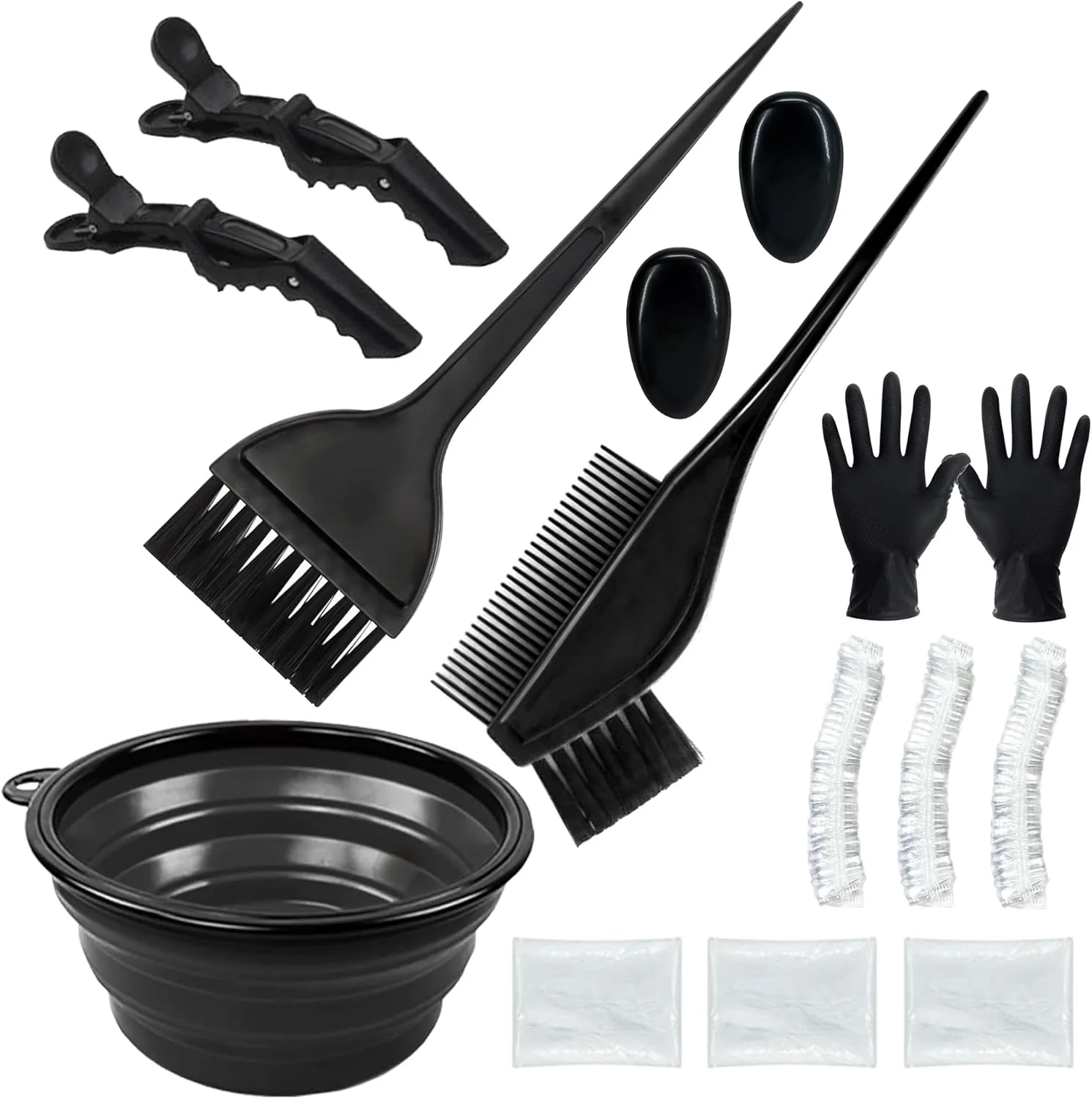 ست کاسه و برس رنگ مو Alelusaida، کیت 15 تکه رنگ مو، ابزار رنگ آمیزی مو، کاسه رنگ مو، گیره مو، کلاه حمام یکبار مصرف و شنل رنگ مو