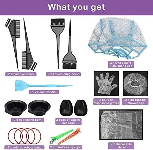 ست رنگ مو آیهیر شامل 23 تکه، شامل برس و کاسه رنگ مو، کلاه مش، پوشش گوش، دستکش، شال، کلاه رنگ برای ابزار رنگ کردن مو در خانه