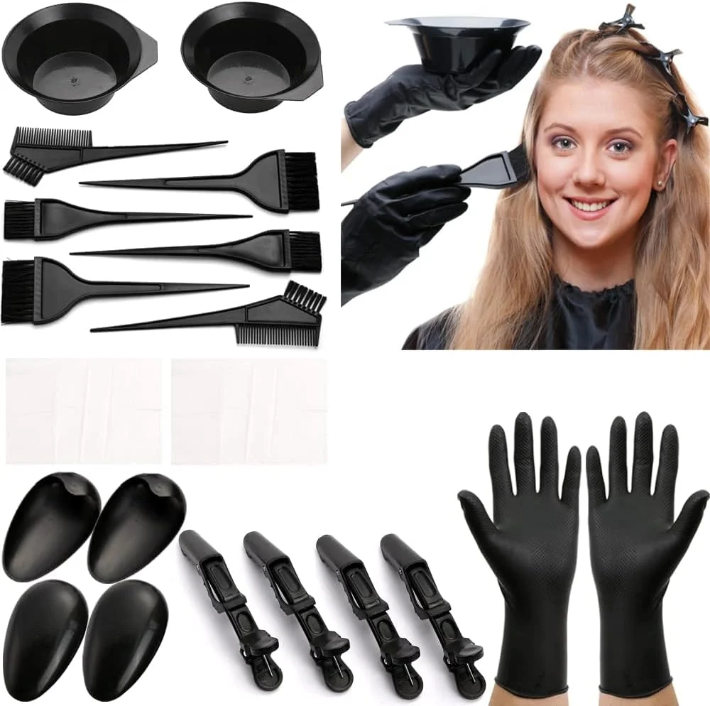 مجموعه ابزار رنگ مو آزونی، کیت برس رنگ مو، کاسه رنگ مو، برس رنگ، پوشش گوش، دستکش برای رنگ کردن مو در خانه، ابزار رنگ مو سالن، ابزار رنگ کردن و سفید کردن مو (20 تکه)