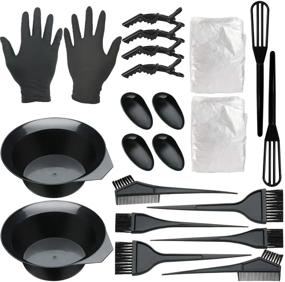 مجموعه 26 عددی رنگ مو آزونه، ابزار رنگ کردن مو - کاسه رنگ مو/برس رنگ/قاشق مخلوط کن/محافظ گوش/دستکش ابزار رنگ مو برای رنگ کردن، دکلره و استفاده شخصی در سالن