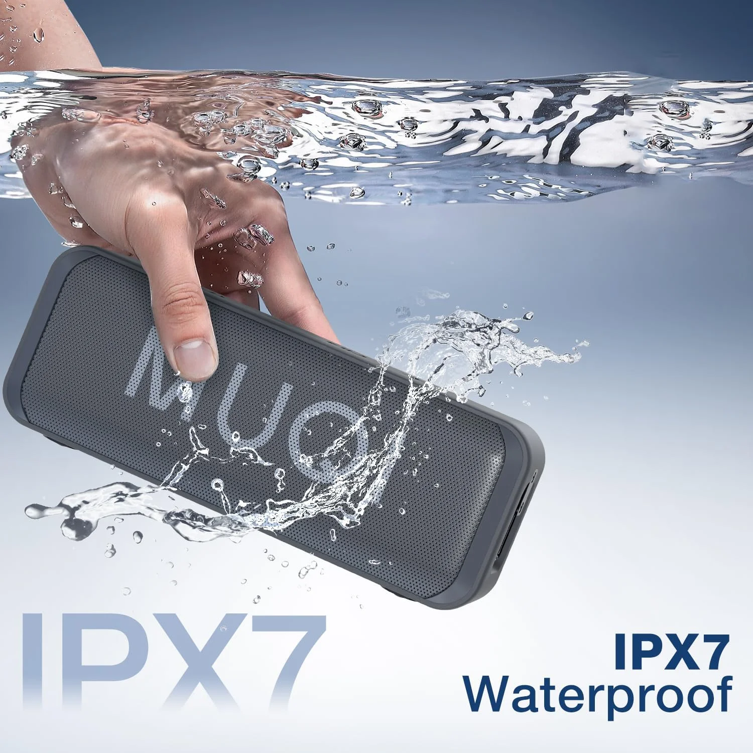 اسپیکر بلوتوثی MUQI، اسپیکر بی سیم قابل حمل ضد آب IPX7 با 24 ساعت پخش، صدای استریو 10 واتی، برد بلوتوث 20 متری، اتصال دوگانه برای فضای باز، مسافرت، خانه