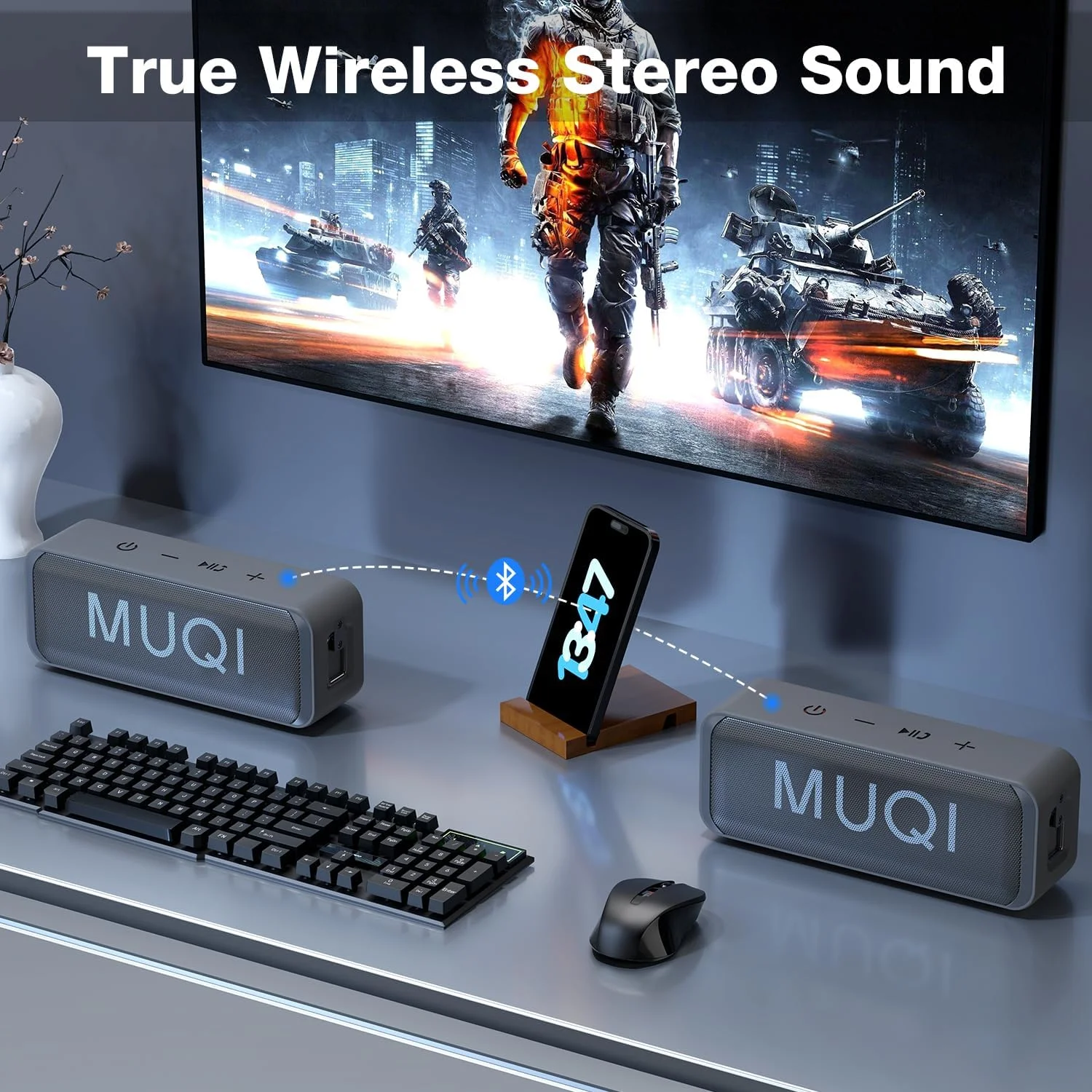 اسپیکر بلوتوثی MUQI، اسپیکر بی سیم قابل حمل ضد آب IPX7 با 24 ساعت پخش، صدای استریو 10 واتی، برد بلوتوث 20 متری، اتصال دوگانه برای فضای باز، مسافرت، خانه