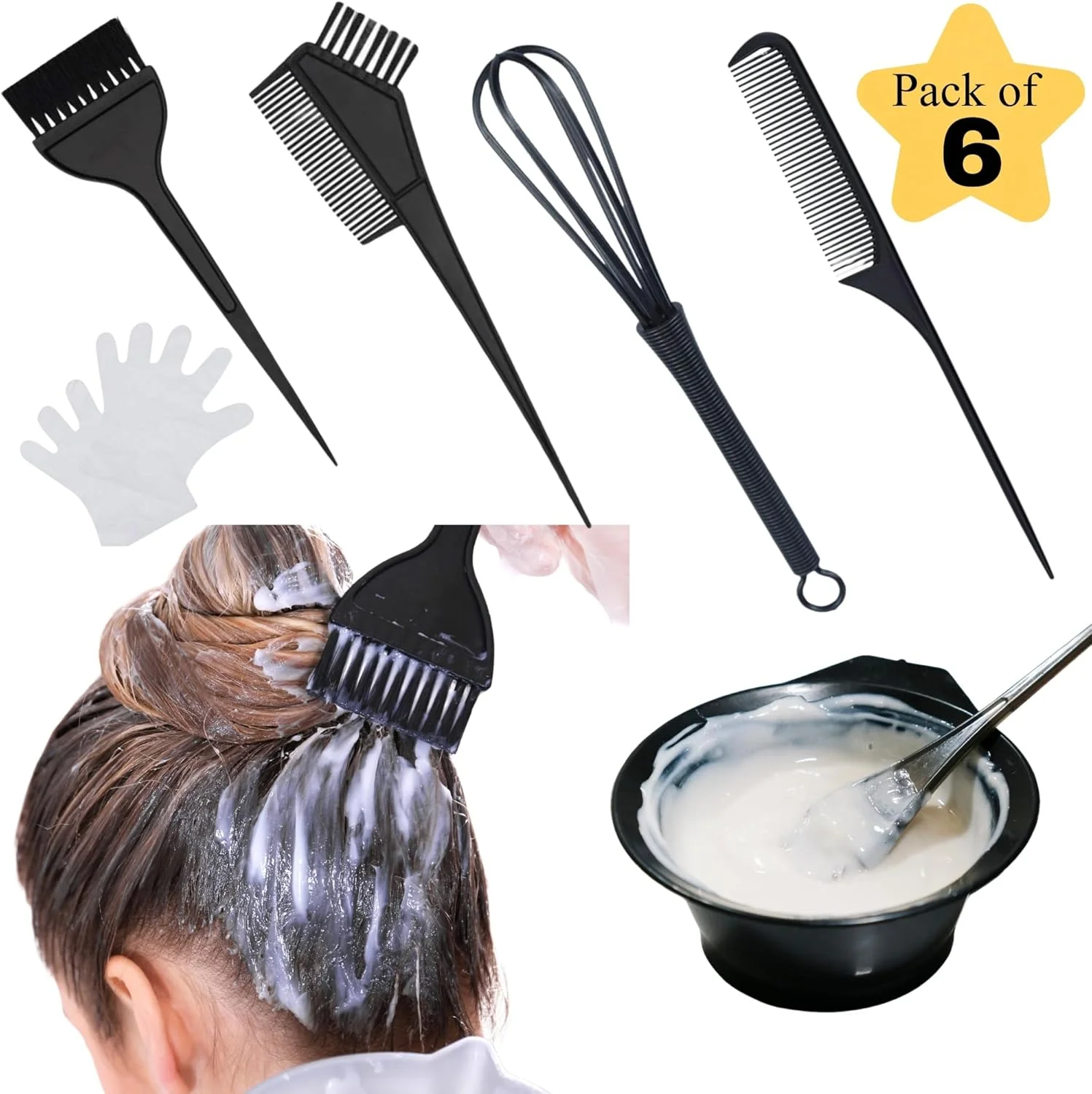 ست رنگ مو 6 تکه سیمبا مال™، شامل برس، شانه، کلاه سر و گوش، دستکش، کاسه مخلوط کردن و گیره مو، بهترین ابزار برای رنگ کردن مو و آرایشگری ست رنگ مو 6 تکه سیمبا مال™، شامل برس، شانه، کلاه سر و گوش، دستکش، کاسه مخلوط کردن و گیره مو، بهترین ابزار برای رنگ کردن مو و آرایشگری