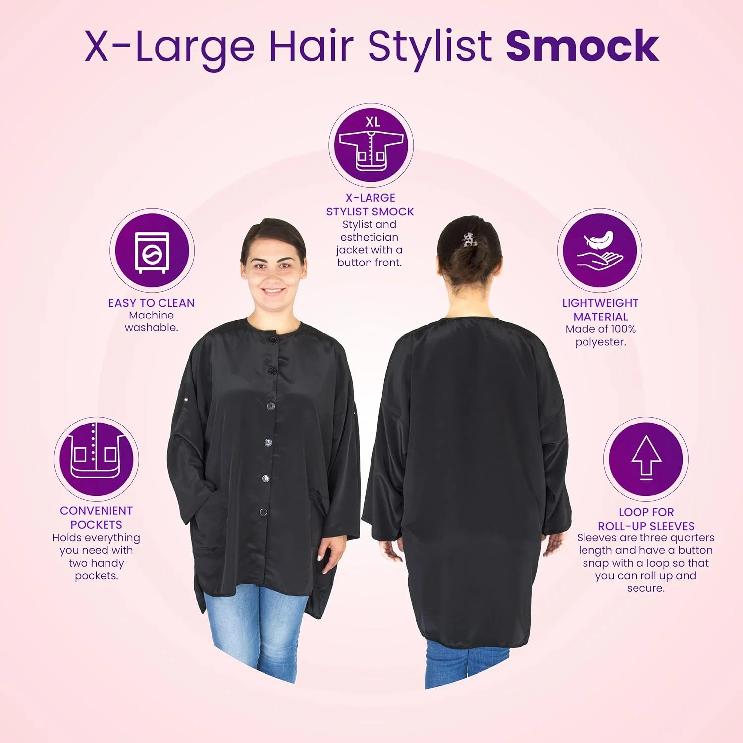 روپوش کیمونو آرایشگاه - روپوش مشکی سبک وزن پلی استر - روپوش اصلاح مو - روپوش آرایشگر، مشکی - سایز ایکس لارج، XL روپوش کیمونو آرایشگاه - روپوش مشکی سبک وزن پلی استر - روپوش اصلاح مو - روپوش آرایشگر، مشکی - سایز ایکس لارج، XL