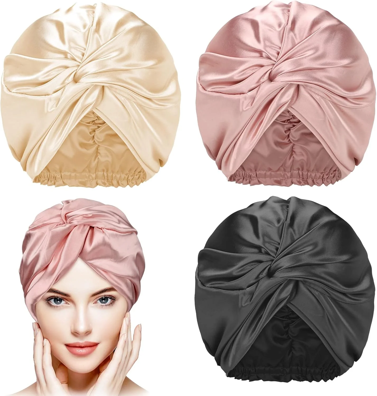 کلاه خواب ابریشمی 3 عددی برای زنان، کلاه خواب ابریشمی، کلاه مراقبت از موی الاستیک برای موهای فر طبیعی کلاه خواب ابریشمی 3 عددی برای زنان، کلاه خواب ابریشمی، کلاه مراقبت از موی الاستیک برای موهای فر طبیعی
