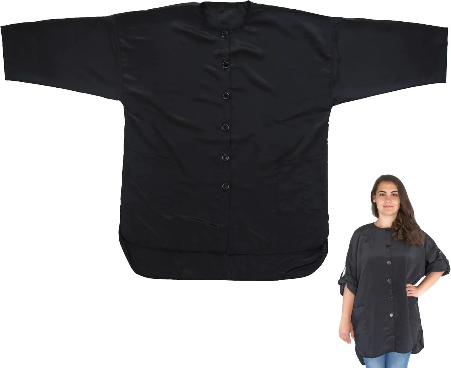 روپوش کیمونو آرایشگاه - روپوش مشکی سبک وزن پلی استر - روپوش اصلاح مو - روپوش آرایشگر، مشکی - سایز ایکس لارج، XL روپوش کیمونو آرایشگاه - روپوش مشکی سبک وزن پلی استر - روپوش اصلاح مو - روپوش آرایشگر، مشکی - سایز ایکس لارج، XL