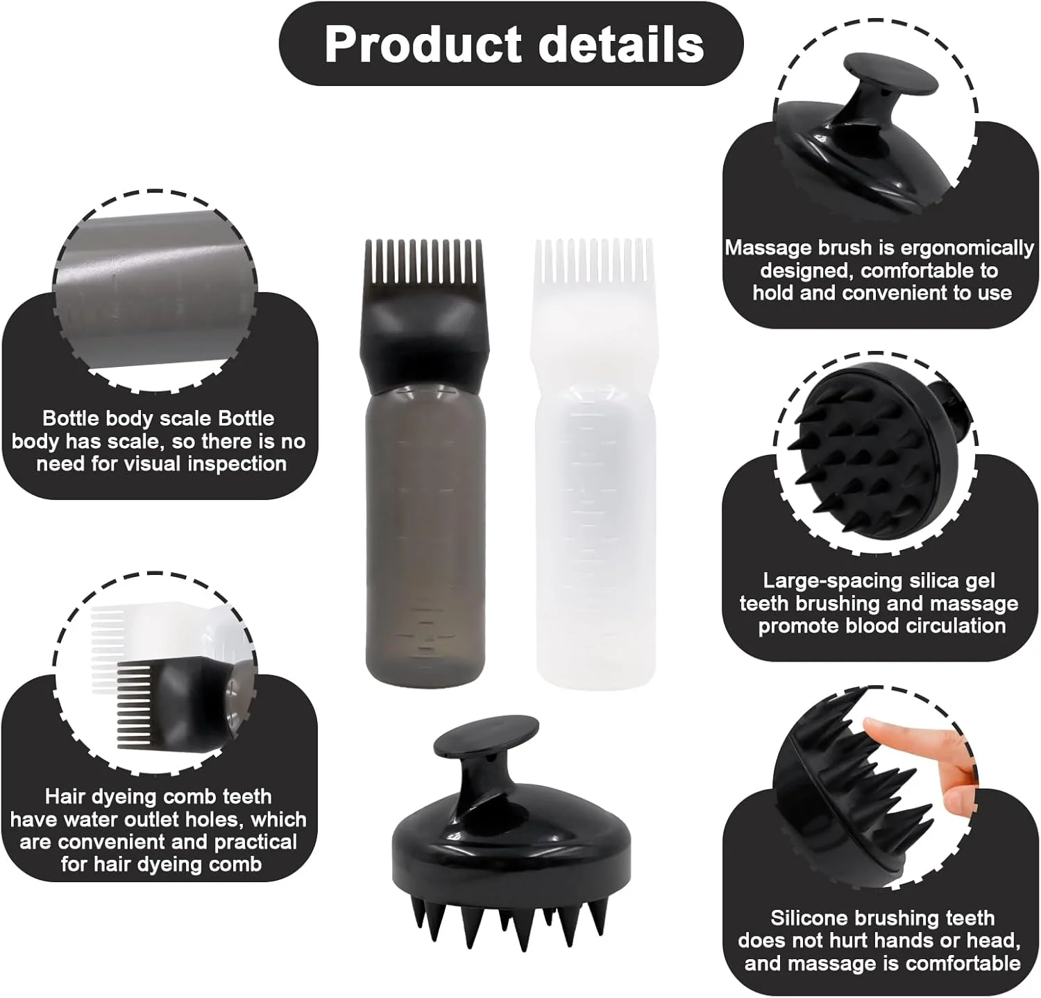 بطری اپلیکاتور شانه ریشه مو Inheming، اپلیکاتور روغن رنگ مو پلاستیکی، بطری اسپری مداوم 300 میلی لیتری، برس شامپو ماساژور پوست سر