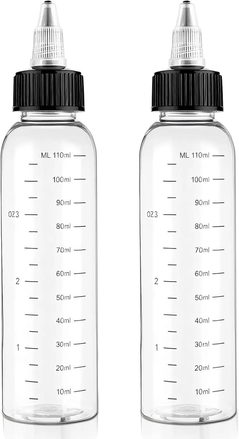 بطری اپلیکاتور روغن مو SynHHergyx بسته 2 عددی، ظرف روغن مو 4 اونسی، بطری اپلیکاتور رنگ مو پلاستیکی، پخش کننده رنگ مو برای آرایشگاه با مقیاس مدرج شفاف