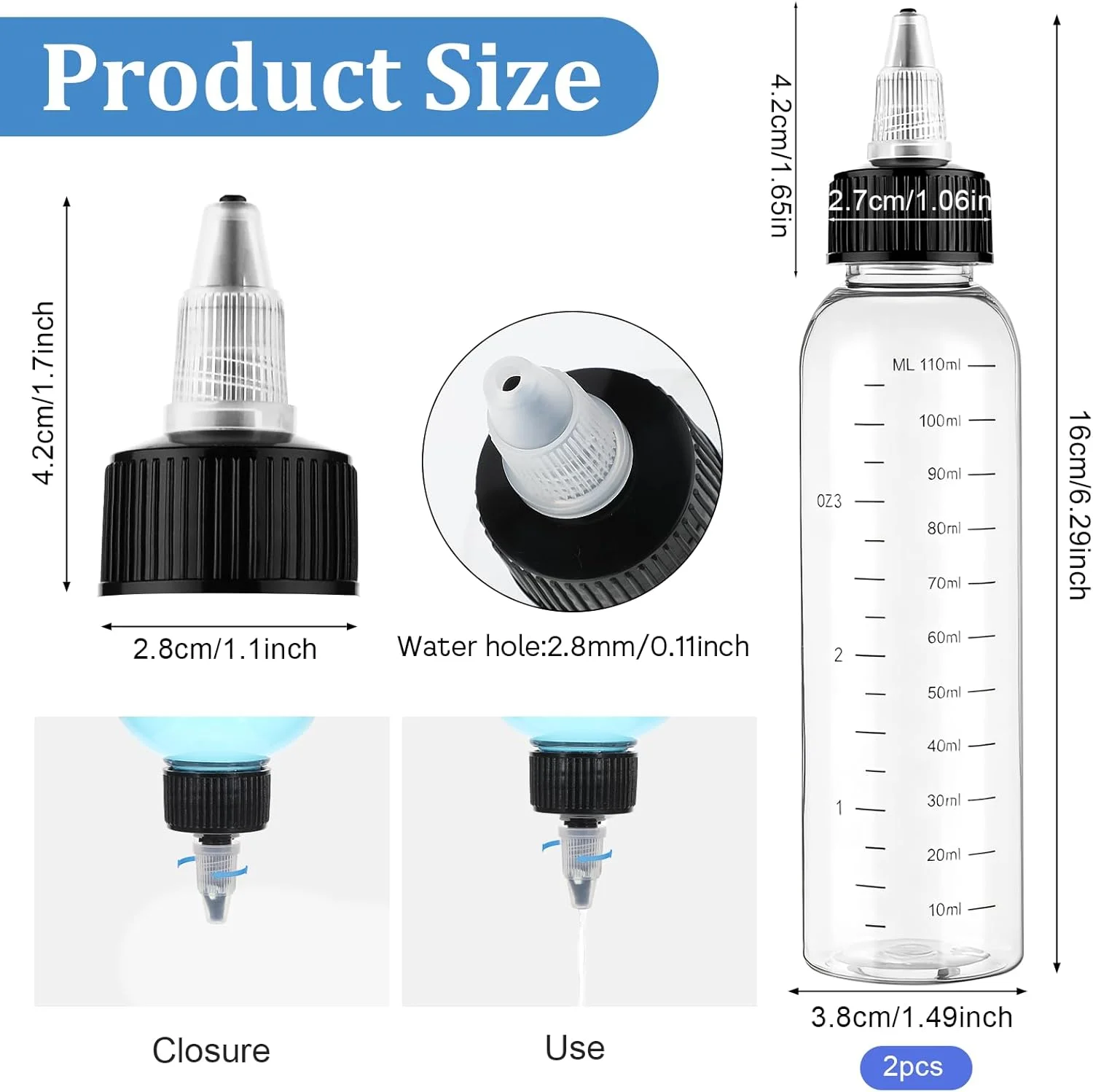 بطری اپلیکاتور روغن مو SynHHergyx بسته 2 عددی، ظرف روغن مو 4 اونسی، بطری اپلیکاتور رنگ مو پلاستیکی، پخش کننده رنگ مو برای آرایشگاه با مقیاس مدرج شفاف