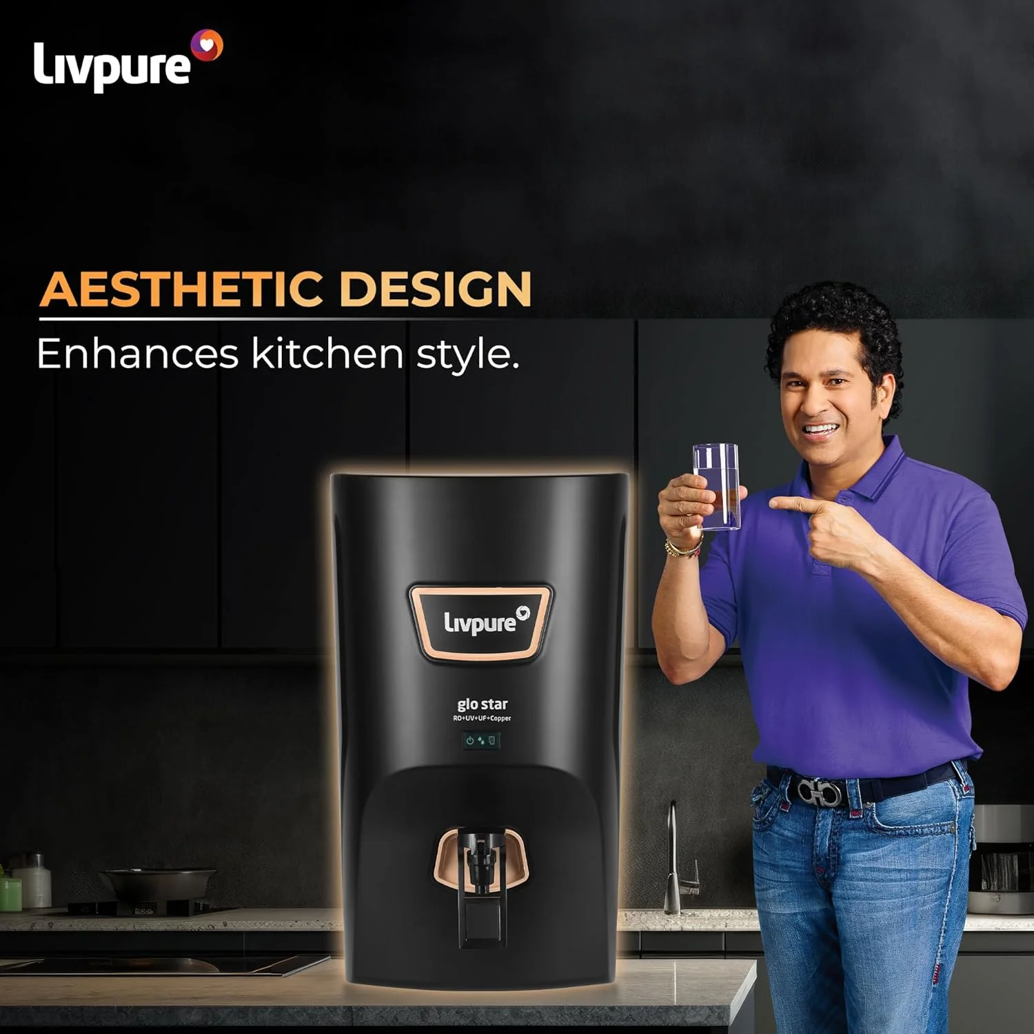 دستگاه تصفیه آب لیوپور Glo Star با مخزن مس | نصب استاندارد رایگان | تصفیه پیشرفته 8 مرحله ای | RO+UV+UF مس | مواد معدنی ساز | استریلیزاسیون UV در مخزن | ظرفیت ذخیره سازی 7 لیتری | مشکی