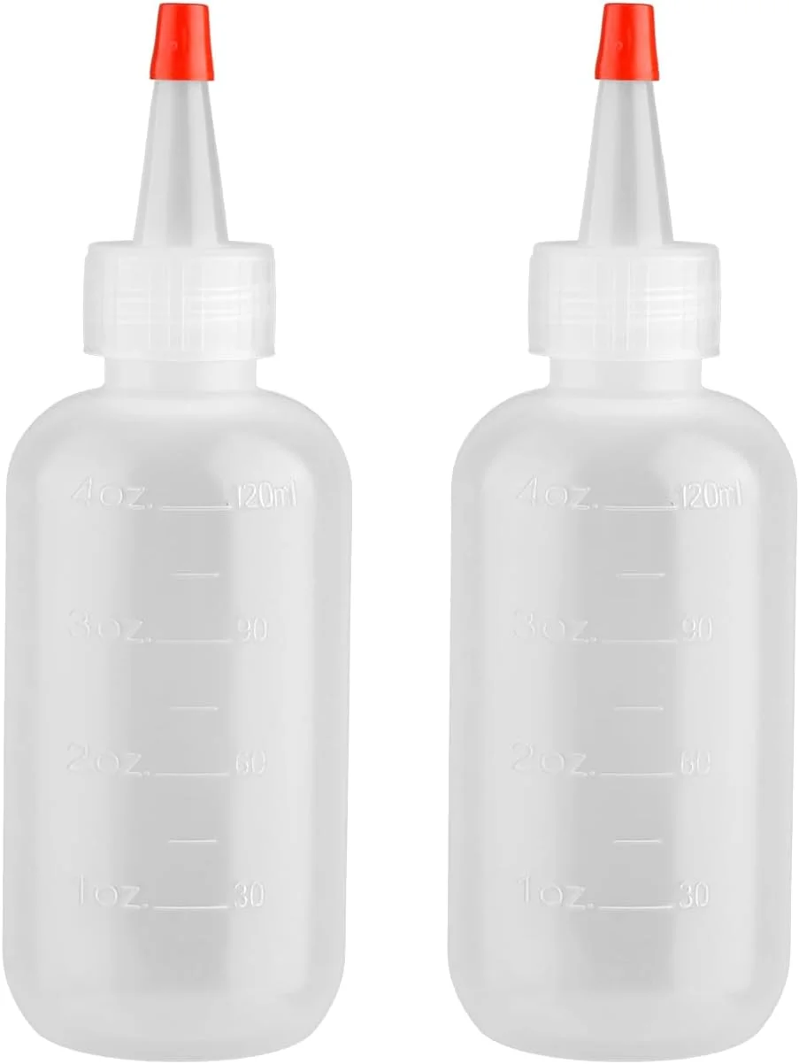 بطری فشاری Tabanzhe - 2 عدد بطری 120 میلی لیتری قابل استفاده مجدد و قابل حمل با نازل، بطری های فشاری پلاستیکی مدرج برای شامپو مایع، شستشوی بدن، رنگ، صنایع دستی هنری، چسب