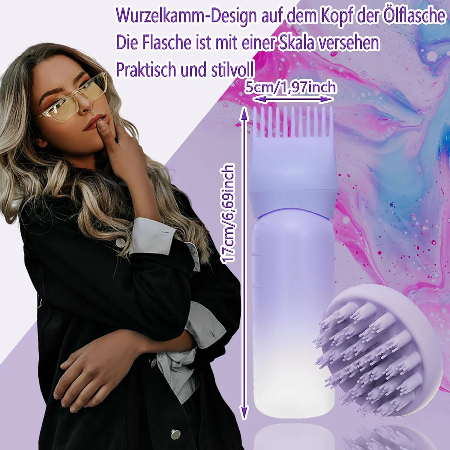 اپلیکاتور روغن مو WhaleO، اپلیکاتور روغن مو با ماساژور پوست سر، بطری اپلیکاتور روغن مو - ابزار حالت دهنده موی قابل اعتماد برای رنگ کردن مو
