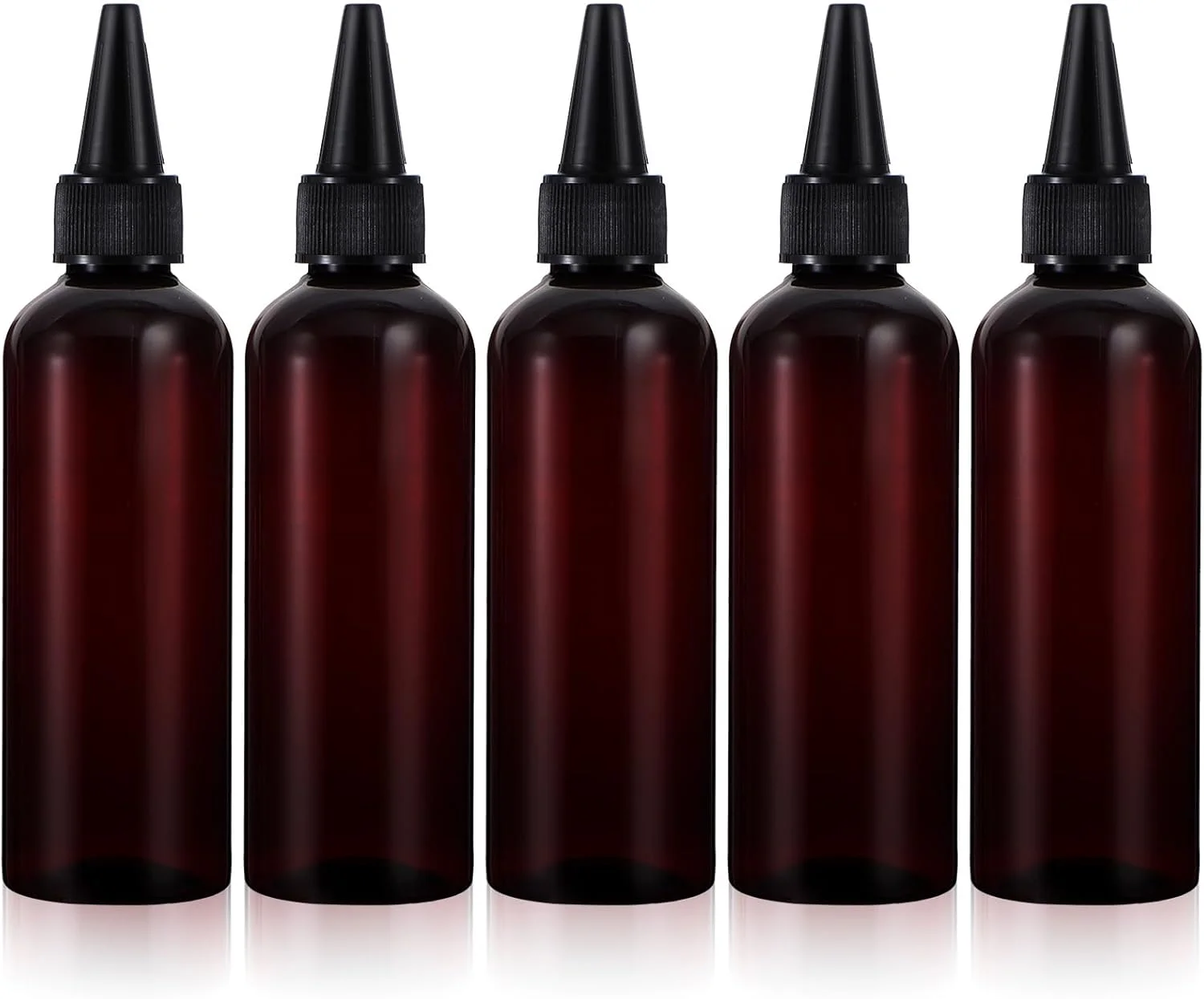 بطری های رنگ مو وانمو، 5 عدد، بطری فشاری قابل پر کردن، بطری های پلاستیکی کهربایی خالی با درب پیچی، بطری خالی روغن مو برای روغن مو، شامپو و لوسیون مایع