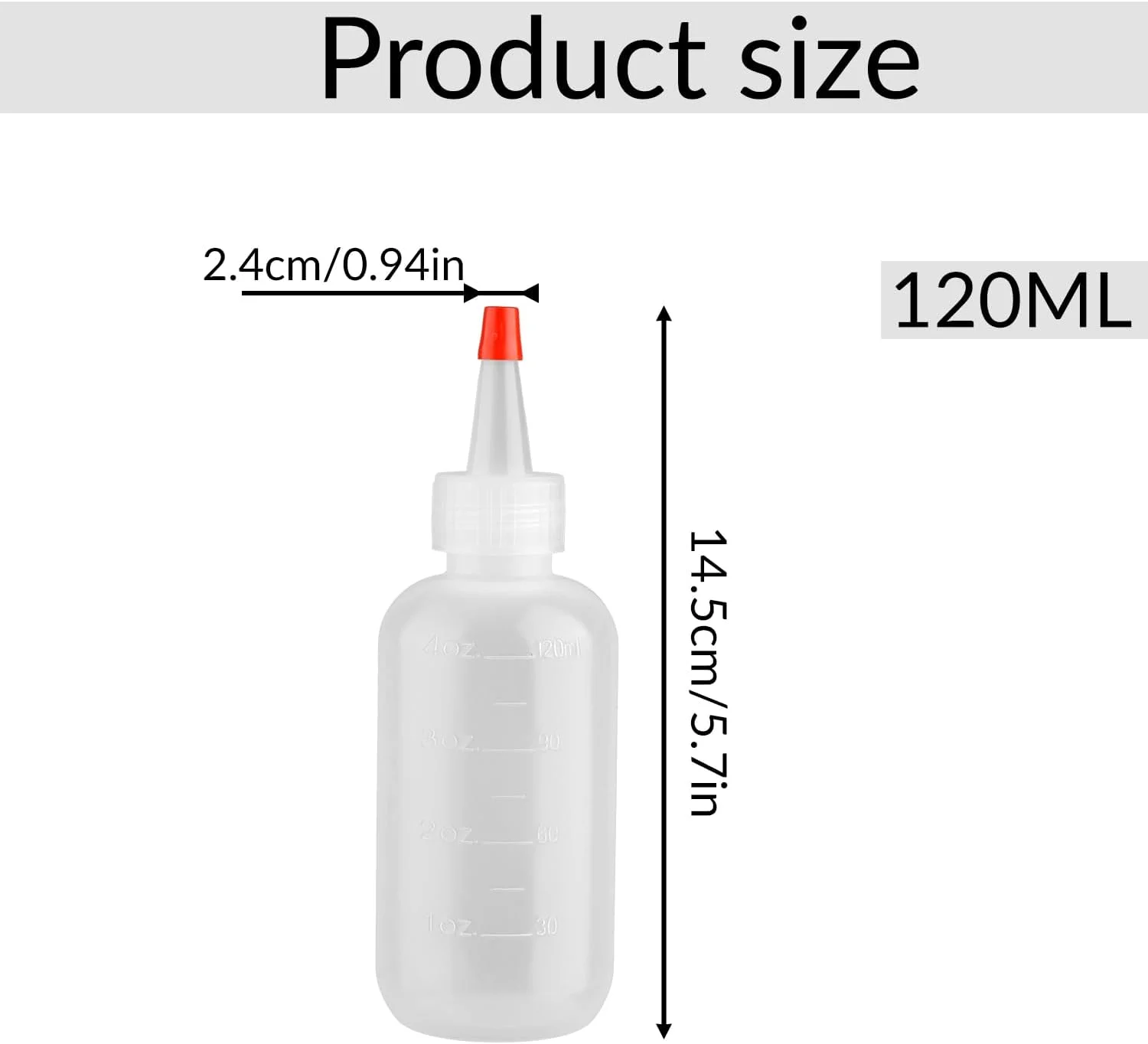 بطری فشاری Tabanzhe - 2 عدد بطری 120 میلی لیتری قابل استفاده مجدد و قابل حمل با نازل، بطری های فشاری پلاستیکی مدرج برای شامپو مایع، شستشوی بدن، رنگ، صنایع دستی هنری، چسب