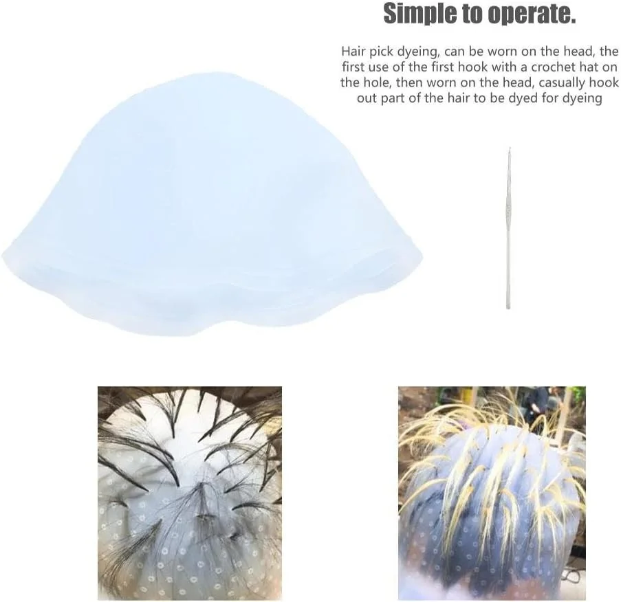 کلاه رنگ مو سیلیکونی، کلاه رنگ موی قابل استفاده مجدد، ابزار آرایش مو به همراه قلاب برای خانم ها و آقایان (آبی)