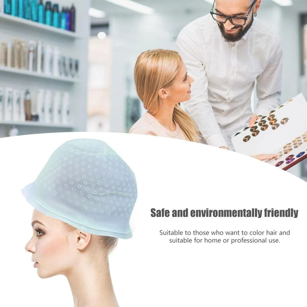 کلاه رنگ مو سیلیکونی، کلاه رنگ موی قابل استفاده مجدد، ابزار آرایش مو به همراه قلاب برای خانم ها و آقایان (آبی)