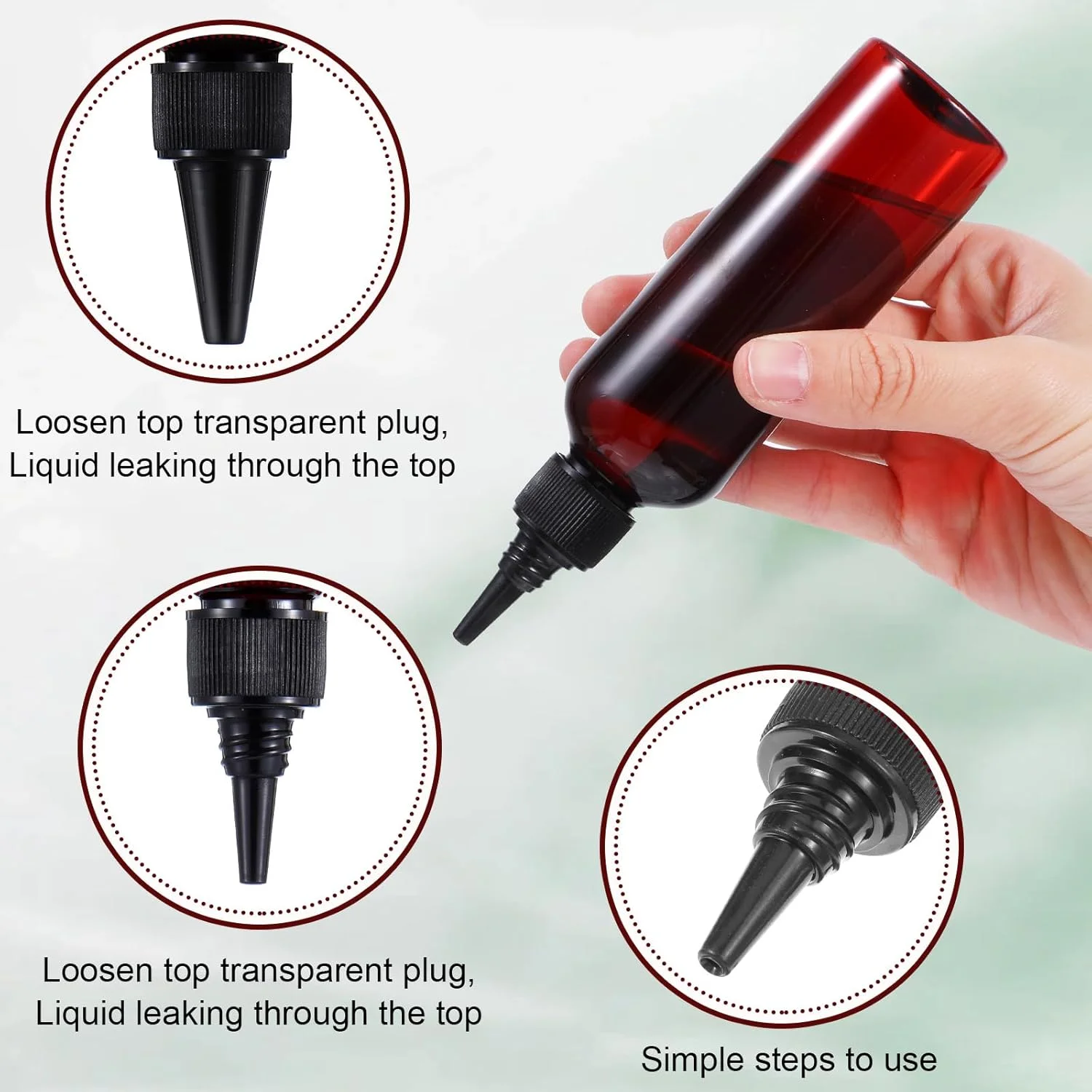 بطری های رنگ مو وانمو، 5 عدد، بطری فشاری قابل پر کردن، بطری های پلاستیکی کهربایی خالی با درب پیچی، بطری خالی روغن مو برای روغن مو، شامپو و لوسیون مایع