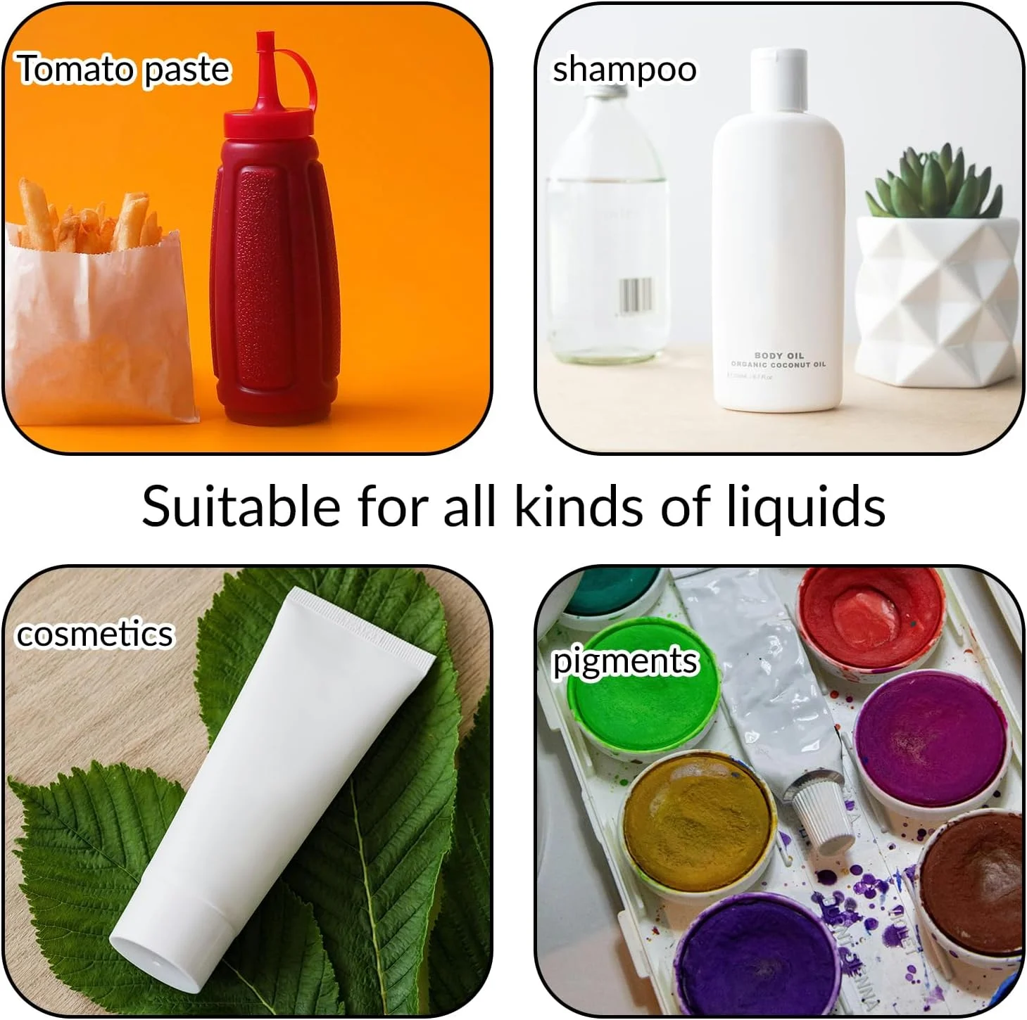 بطری فشاری Tabanzhe - 2 عدد بطری 120 میلی لیتری قابل استفاده مجدد و قابل حمل با نازل، بطری های فشاری پلاستیکی مدرج برای شامپو مایع، شستشوی بدن، رنگ، صنایع دستی هنری، چسب