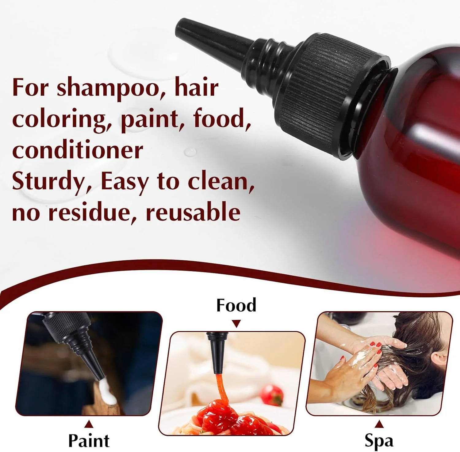 بطری های رنگ مو وانمو، 5 عدد، بطری فشاری قابل پر کردن، بطری های پلاستیکی کهربایی خالی با درب پیچی، بطری خالی روغن مو برای روغن مو، شامپو و لوسیون مایع