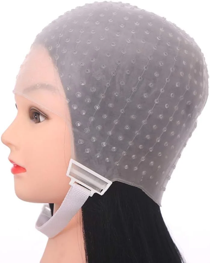 کلاه سیلیکونی هایلایت رنگ مو، ابزار رنگ مو برای زنان و دختران، مناسب رنگ کردن مو در سالن با سوزن