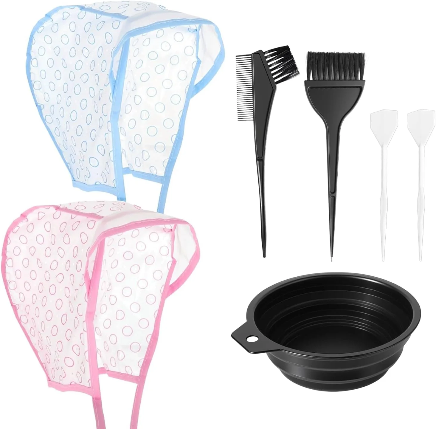 کلاه مش مو با قلاب های پلاستیکی، برس رنگ مو، کلاه مش، کلاه رنگ مو، کلاه مش برای رنگ کردن مو در خانه و سالن، بسته 7 عددی